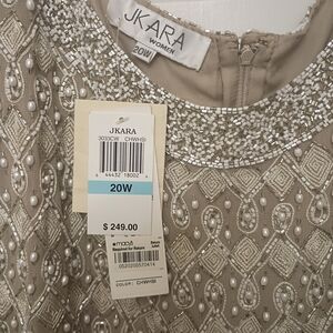 JKARA Beaded Dress in Beige